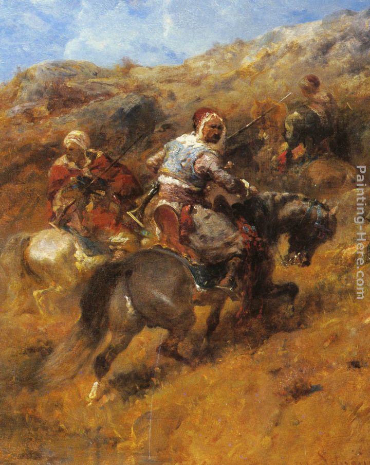 Arab Warriors On A Hillside painting - Adolf Schreyer Arab Warriors On A Hillside art painting